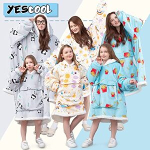 yescool Wearable Blanket Hoodie for Adult, Oversized Hoodies Sweatshirt for Women Packable Blanket Cozy Sherpa Blanket with Giant Hood Sleeves, Soft Fuzzy Big Hooded Blanket Men Gifts (Fries, Blue)