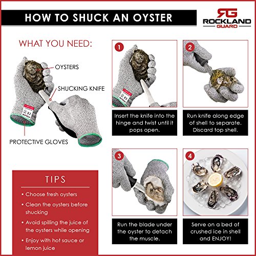 Rockland Guard Oyster Shucking Set- High Performance Level 5 Protection Food Grade Cut Resistant Gloves with 3.5’’ Stainless steel Oyster Knife, perfect set for shucking oysters