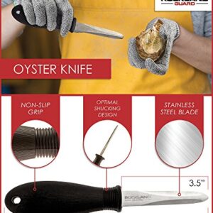 Rockland Guard Oyster Shucking Set- High Performance Level 5 Protection Food Grade Cut Resistant Gloves with 3.5’’ Stainless steel Oyster Knife, perfect set for shucking oysters