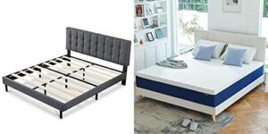 molblly 10 inch full memory foam mattress (blue) 42 inch platform bed frame (grey), full