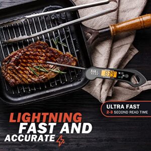 Digital Meat Thermometer for Cooking, Biison Wireless Instant Read Meat Thermometer Waterproof, Backlight, Ultra-Fast Accurate & 180°Foldaway Probe Kitchen Thermometer, Idea for Turkey/Grilling