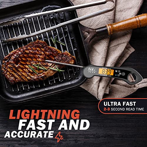 Digital Meat Thermometer for Cooking, Biison Wireless Instant Read Meat Thermometer Waterproof, Backlight, Ultra-Fast Accurate & 180°Foldaway Probe Kitchen Thermometer, Idea for Turkey/Grilling