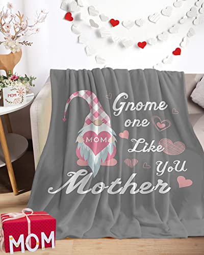 Possta Decor Mother's Day Cute Gnomes with Love Heart Throw Blanket, Lightweight Cozy Warm Throws Grey Backdrop, Super Soft Fuzzy Plush TV Blankets for Living Room Bedroom Bed Couch Chair