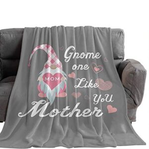 Possta Decor Mother's Day Cute Gnomes with Love Heart Throw Blanket, Lightweight Cozy Warm Throws Grey Backdrop, Super Soft Fuzzy Plush TV Blankets for Living Room Bedroom Bed Couch Chair