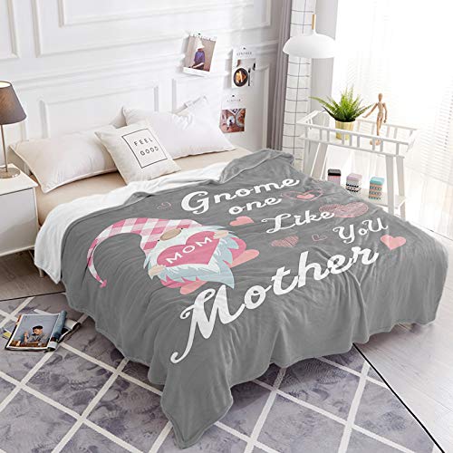 Possta Decor Mother's Day Cute Gnomes with Love Heart Throw Blanket, Lightweight Cozy Warm Throws Grey Backdrop, Super Soft Fuzzy Plush TV Blankets for Living Room Bedroom Bed Couch Chair