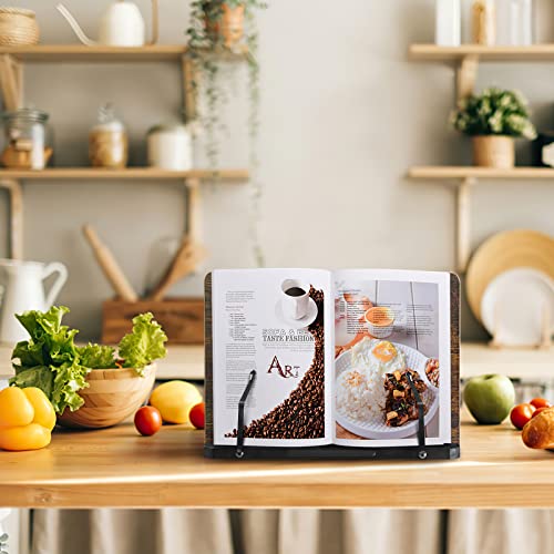 Book Stand for Reading,Large Recipe Book Holder with 5 Adjustable Height(13.4" x 9.5"), Foldable Wooden Cooking Bookstand for Textbook, Music Books, Tablet, pad