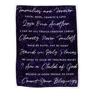 LDS Words of Faith Sherpa Fleece Throw Blanket with Inspirational Phrases for Members of LDS Church