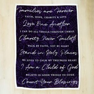 LDS Words of Faith Sherpa Fleece Throw Blanket with Inspirational Phrases for Members of LDS Church