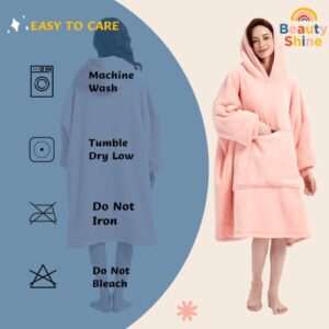 Beauty Shine Oversized Wearable Blanket Hoodie with Zipper, Women and Men Sherpa Blanket, Kangaroo Pocket, Pullover for Adults Fits All(Soft Pink,Original)