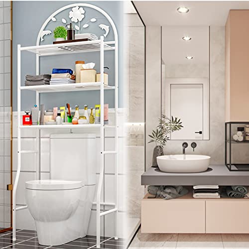 CNCEST Toilet Storage Rack,3-Shelf Bathroom Organizer Over The Toilet Storage 3 Tier Space Saver Organizer Rack Bathroom Shelf Over Toilet Storage for Laundry, Balcony,Porch 70.9X24.4X12.6in (White)