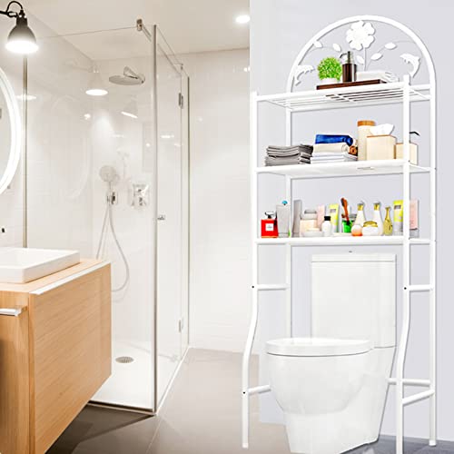 CNCEST Toilet Storage Rack,3-Shelf Bathroom Organizer Over The Toilet Storage 3 Tier Space Saver Organizer Rack Bathroom Shelf Over Toilet Storage for Laundry, Balcony,Porch 70.9X24.4X12.6in (White)