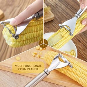 2 Pcs Corn Peeler Corn Planer Thresher Stainless Steel Corn Peeler for Corn On the Cob Corn Kernel Remover Tool Magic Corn Stripper Tool Corn Cutter Corn Scraper with Ergonomic Handle for Kitchen