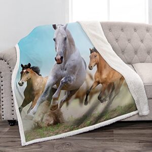 jekeno horse blanket for girls women - galloping running wild horses print fleece couch throw blanket super soft plush comfort warm sherpa bed blankets gifts for kids boys men twin adults 50"x60"