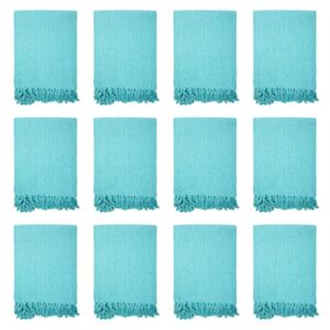 arkwright common ground solid throw blanket - (pack of 12) all season reversible cotton luxury hotel quality, soft and warm, sundry blankets for bed, camping, sofa chair, 50 x 70 in, aqua