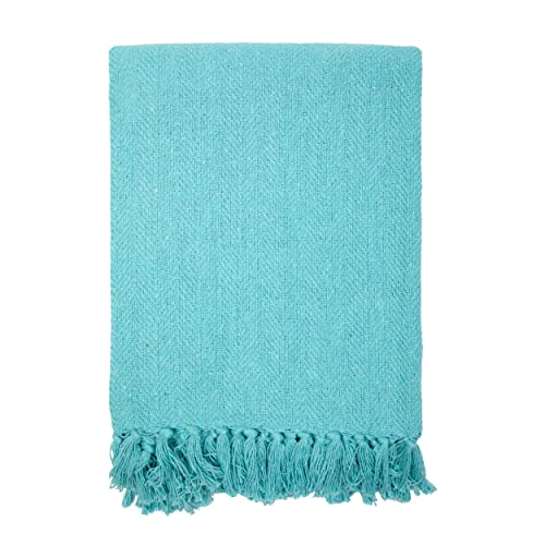 Arkwright Common Ground Solid Throw Blanket - (Pack of 12) All Season Reversible Cotton Luxury Hotel Quality, Soft and Warm, Sundry Blankets for Bed, Camping, Sofa Chair, 50 x 70 in, Aqua