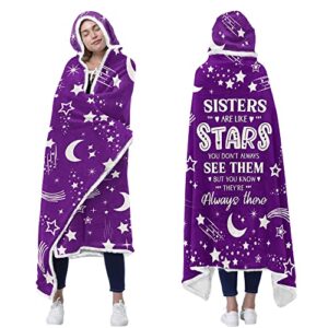 sister gifts from sisters - soft blanket hoodie for spring summer - birthday gifts for sister, mother 's day gifts for sister - sisters stars fleece hooded blanket