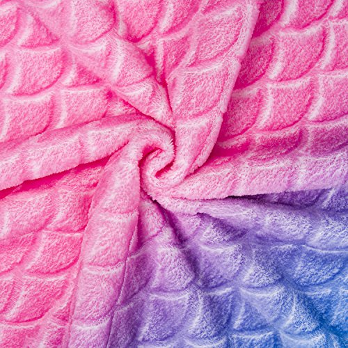 softan Adults Mermaid Tail Blanket, Ladies Mermaid Tail Blanket, Mermaid Tail Blankets for Girls with Rainbow Ombre Fish Scale Design, Plush Flannel Fleece Mermaid Blanket Gift for Women - 25" x 60"