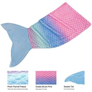 softan Adults Mermaid Tail Blanket, Ladies Mermaid Tail Blanket, Mermaid Tail Blankets for Girls with Rainbow Ombre Fish Scale Design, Plush Flannel Fleece Mermaid Blanket Gift for Women - 25" x 60"