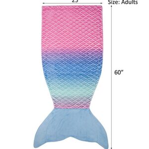 softan Adults Mermaid Tail Blanket, Ladies Mermaid Tail Blanket, Mermaid Tail Blankets for Girls with Rainbow Ombre Fish Scale Design, Plush Flannel Fleece Mermaid Blanket Gift for Women - 25" x 60"