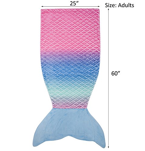 softan Adults Mermaid Tail Blanket, Ladies Mermaid Tail Blanket, Mermaid Tail Blankets for Girls with Rainbow Ombre Fish Scale Design, Plush Flannel Fleece Mermaid Blanket Gift for Women - 25" x 60"