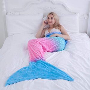 softan Adults Mermaid Tail Blanket, Ladies Mermaid Tail Blanket, Mermaid Tail Blankets for Girls with Rainbow Ombre Fish Scale Design, Plush Flannel Fleece Mermaid Blanket Gift for Women - 25" x 60"