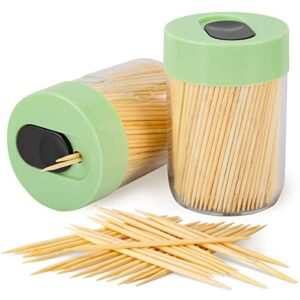 urbanstrive sturdy safe toothpick holder with 800 natural wood toothpicks for teeth cleaning, unique home design decoration, unusual gift, 2 pack, green