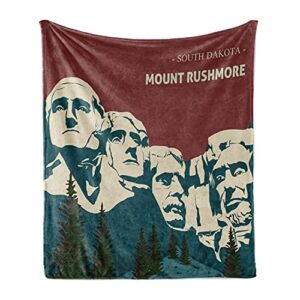 lunarable mount rushmore throw blanket, south dakota usa famous mount rushmore, flannel fleece accent piece soft couch cover for adults, 60" x 80", maroon petrol