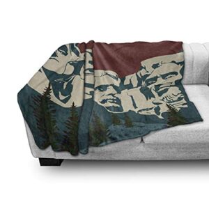 Lunarable Mount Rushmore Throw Blanket, South Dakota USA Famous Mount Rushmore, Flannel Fleece Accent Piece Soft Couch Cover for Adults, 60" x 80", Maroon Petrol