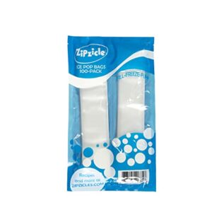 Zipzicle 100 Recyclable Ice Popsicle Mold Bags | BPA free Freezer Tubes with strong Zip Lock Seals | Original Patented | Make Cocktail Pops, Fruit Bars, Healthy Snacks | Family Parties, clear (ZIP100)