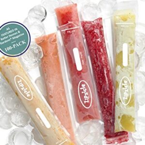 Zipzicle 100 Recyclable Ice Popsicle Mold Bags | BPA free Freezer Tubes with strong Zip Lock Seals | Original Patented | Make Cocktail Pops, Fruit Bars, Healthy Snacks | Family Parties, clear (ZIP100)