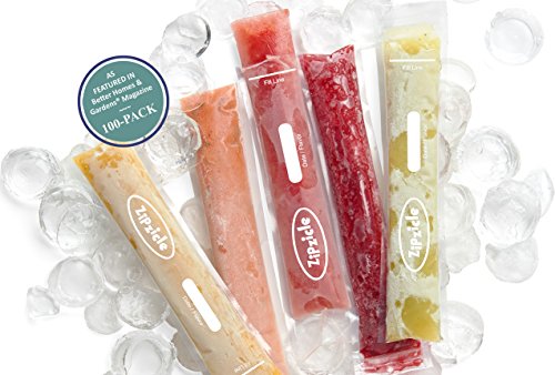 Zipzicle 100 Recyclable Ice Popsicle Mold Bags | BPA free Freezer Tubes with strong Zip Lock Seals | Original Patented | Make Cocktail Pops, Fruit Bars, Healthy Snacks | Family Parties, clear (ZIP100)