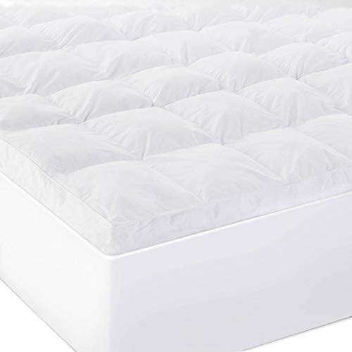 MALOUF Plush Down Alternative Fiber Bed Mattress Topper with Pure Cotton Cover - Full, White