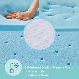 CHITA 2 Inch Mattress Topper Ventilated Cool Gel Memory Foam Bed Removable Cover 10 Years Warranty Twin