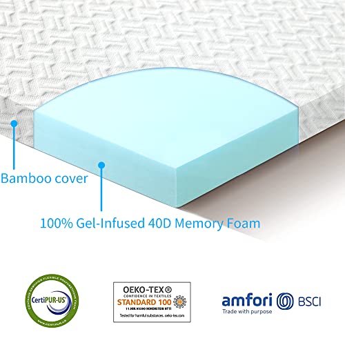 CHITA 2 Inch Mattress Topper Ventilated Cool Gel Memory Foam Bed Removable Cover 10 Years Warranty Twin