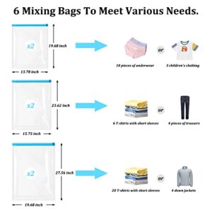 Andiker Vacuum Storage Bags 6 Pcs, Transparent and Environmental Protection Travel Compression Bags Sealing Clothes Bags Save 80% Space Saver Bag