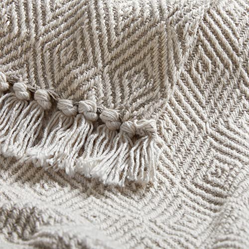 Americanflat 100% Cotton Throw Blanket for Couch - 50x60 - All Seasons Neutral Lightweight Cozy Soft Blankets & Throws for Bed, Sofa or Chair. Indoor or Outdoor [Cream Beige Diamond ]