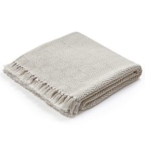 Americanflat 100% Cotton Throw Blanket for Couch - 50x60 - All Seasons Neutral Lightweight Cozy Soft Blankets & Throws for Bed, Sofa or Chair. Indoor or Outdoor [Cream Beige Diamond ]