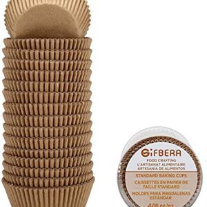 Gifbera Natural Cupcake Liners Standard Baking Cups 400-Count, Unbleached No Smell Paper