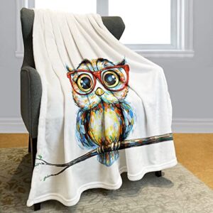 yisumei oil painting owl blanket, perched on a branch with red glasses, warm and soft suitable for all season, 50"x60"