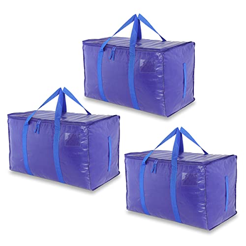 BOCAR Oversized Home Moving Bags Heavy Duty Extra Large Storage Bags for Clothes with Zippers Carrying Handles, Space Saving Alternative to Moving Box Packing Moving Supplies (MB-001-Blue-3)