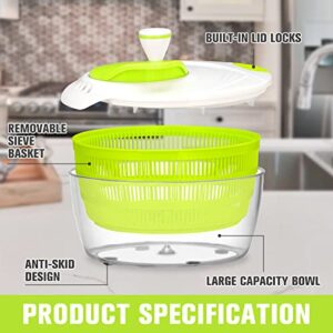 Smile Mom Salad Spinner Large 4 Quarts, ABS,BPA Free Clips & Locking, Lettuce Vegetables Washer Dryer Drainer Crisper Strainer for Home Kitchen Washing & Drying Leafy Vegetables