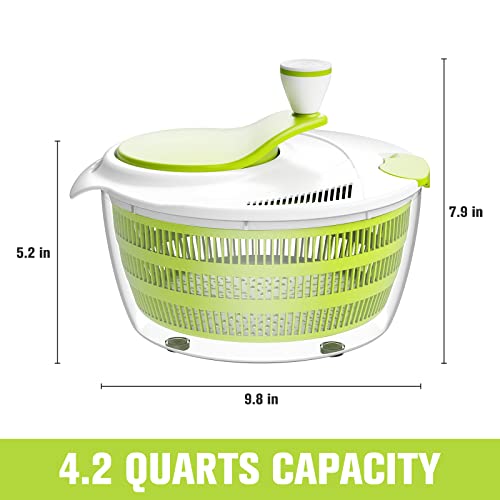 Smile Mom Salad Spinner Large 4 Quarts, ABS,BPA Free Clips & Locking, Lettuce Vegetables Washer Dryer Drainer Crisper Strainer for Home Kitchen Washing & Drying Leafy Vegetables