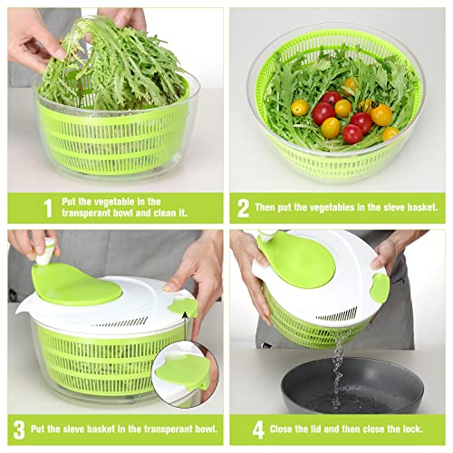 Smile Mom Salad Spinner Large 4 Quarts, ABS,BPA Free Clips & Locking, Lettuce Vegetables Washer Dryer Drainer Crisper Strainer for Home Kitchen Washing & Drying Leafy Vegetables