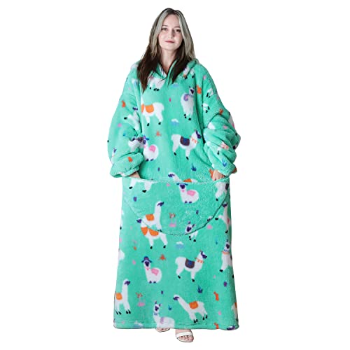 Queenshin Alpaca Oversized Hoodie Wearable Blanket Sweatshirt for Women, Warm Comfy Flannel Blanket Sherpa Lined Body Blanket, One Size for All