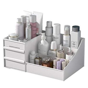 wanclik plastic desk makeup organizer drawer organizers multi-purpose storage box tray for cosmetic vanity for bedroom bathroom office (white, 28.5x12.5x17cm)