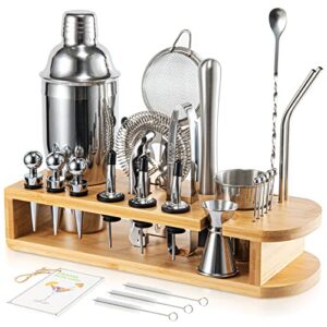 semderm cocktail shaker set mixology bartender kit with bamboo stand | 26-piece cocktail kit bar set with all essential bar tools | perfect cocktail set and bar kit for drink mixing experience