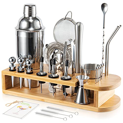 Semderm Cocktail Shaker Set Mixology Bartender Kit with Bamboo Stand | 26-Piece Cocktail Kit Bar Set with All Essential Bar Tools | Perfect Cocktail Set and Bar Kit for Drink Mixing Experience