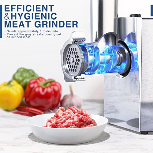 CHEFFANO Meat Grinder, 2600W Max Stainless Steel Meat Grinder Electric, ETL Approved Heavy Duty Meat Mincer Machine with 2 Blades, 3 Plates, Sausage Stuffer Tube & Kubbe Kit for Home Kitchen Use