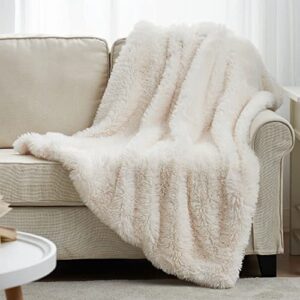 cozy bliss super soft fuzzy faux fur throw blanket for couch 50"x60", long hair fluffy shaggy throw blanket, luxury plush decorative throw blanket for sofa bed (50" x 60", ivory)