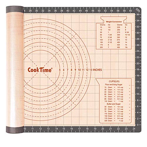 Silicone Pastry Baking Mat Non Stick-Large Rolling Dough with Measurements-Non Slip Pizza,Fondant,Pie,Cake Baking Mat - 26 x 16 Inch By Cook Time